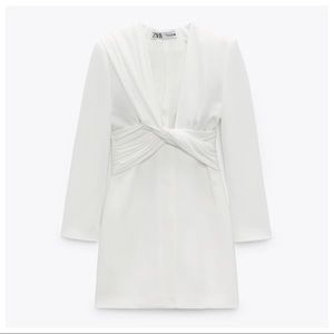 Zara White Draped Blazer Mini Dress with V-neckline. Size XS. Worn once